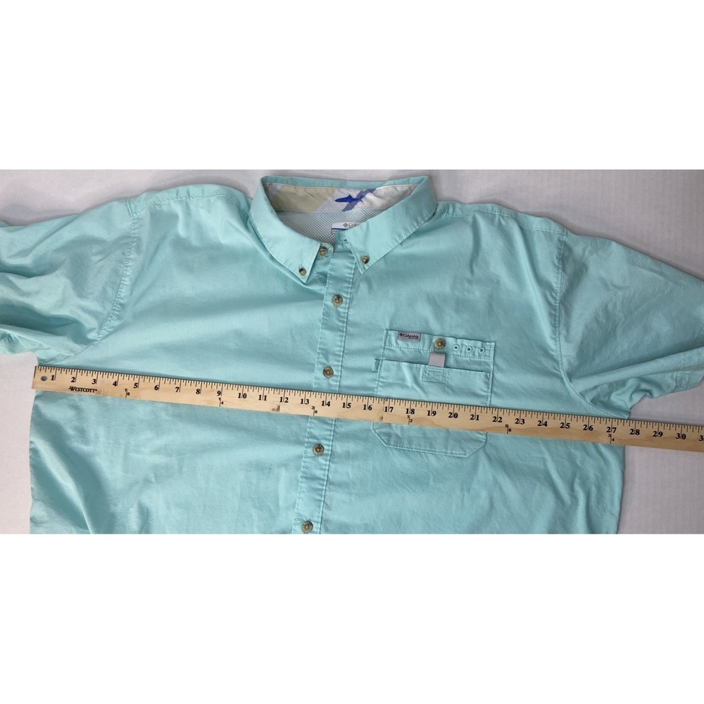 Columbia PFG Mens XXL‎ Short Sleeve Fishing Shirt Seafoam Green Button Down - Picture 7 of 15